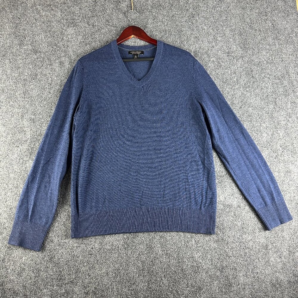 Banana Republic Sweater Mens Large Blue Extra Fine Merino Wool V Neck Rib Cuffs